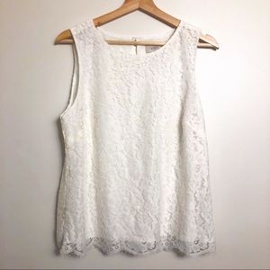 Loft White Floral Lace Tank Shell Size M